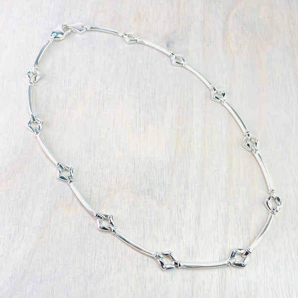 'Diamond and Stick' Link Sterling Silver Chain Necklace