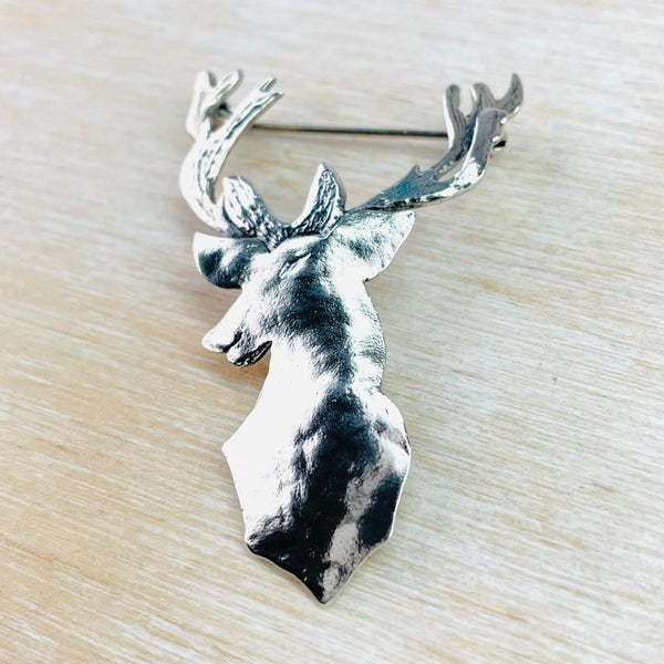 Sterling Silver Handsome Stag Brooch by Jb Designs.