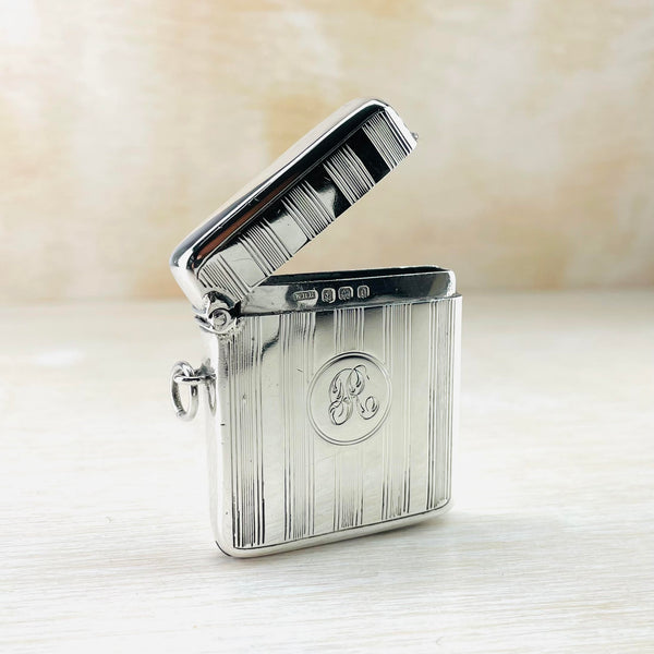 Larger Antique Sterling Silver Vesta Case , Hallmarked Birmingham, 1913