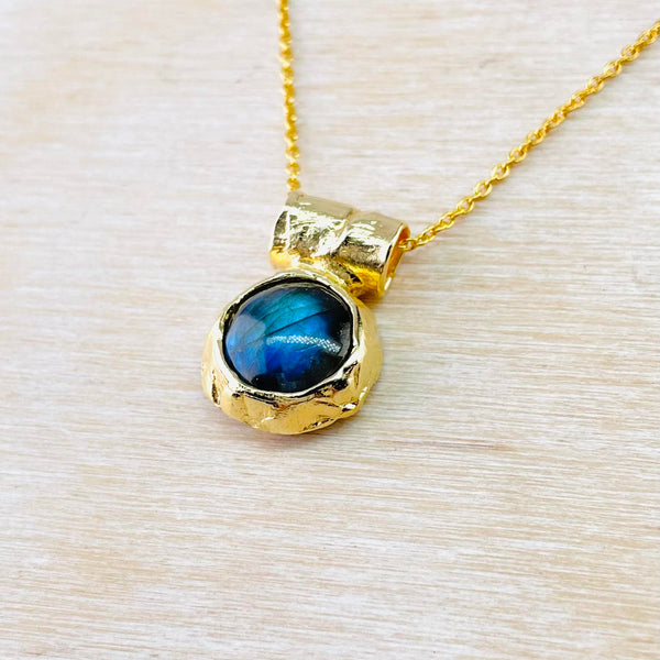 Cabochon Labradorite and Gold Plated Silver Pendant by JB Designs.