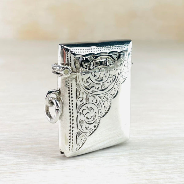 Antique Sterling Silver Vesta Case , Hallmarked Birmingham 1908
