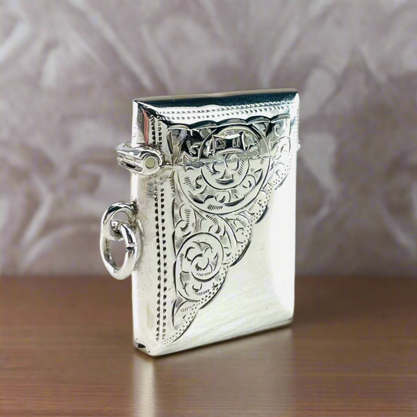 Antique Sterling Silver Vesta Case , Hallmarked Birmingham 1908