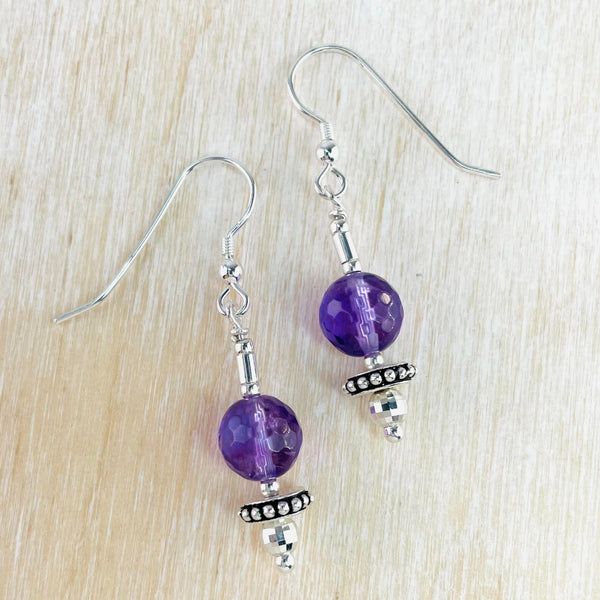 Amethyst and Sterling Silver Bead Drop Earrings.