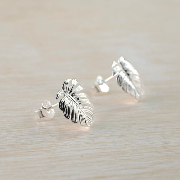 Sterling Silver Monstera Leaf Stud Earrings by JB Designs.