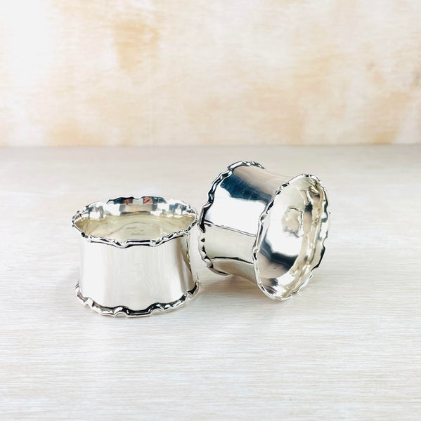 Pair of Round Antique Silver Napkin Rings, Hallmarked London, 1922