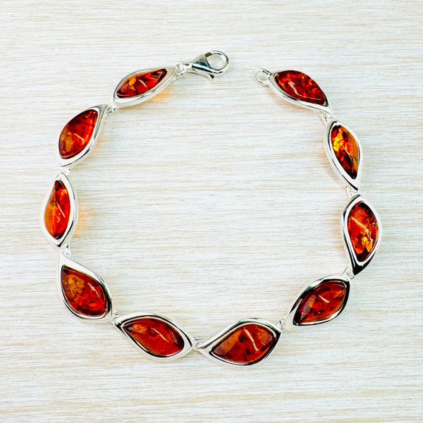 Sterling Silver and Cognac Amber Link Bracelet.