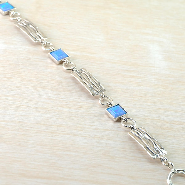 Sterling Silver and Square Opal Linked Bracelet.