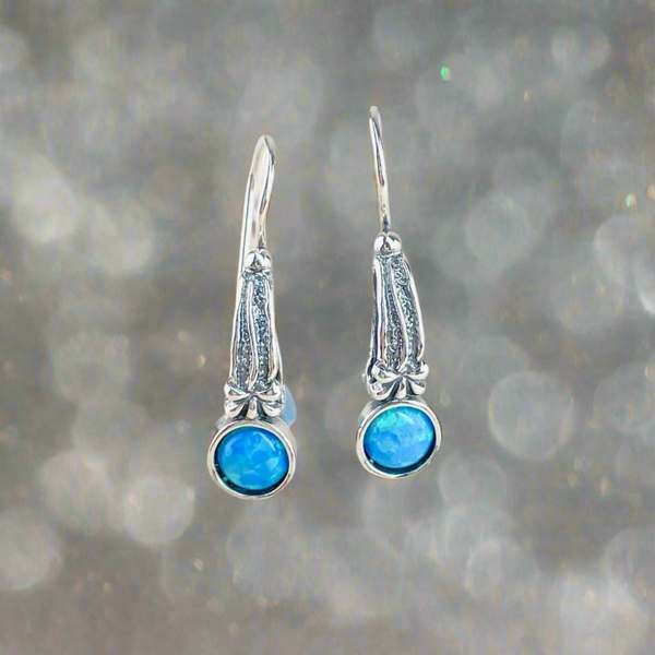 Handmade Long Opal and Sterling Silver Drop Earrings.