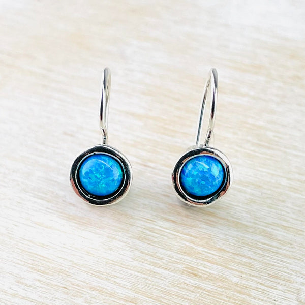Round Opal and Sterling Silver Drop Earrings.