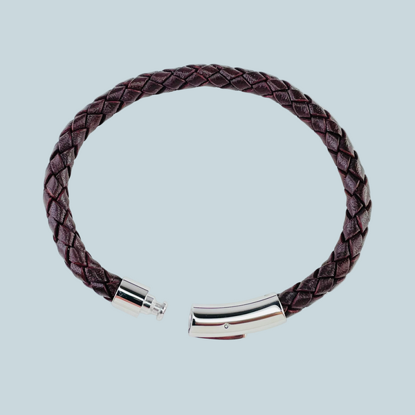 Gents Dark Brown Leather and Stainless Steel Bracelet.