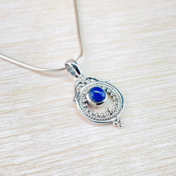 Ethnic Style Sterling Silver and Lapis Lazuli Pendant.
