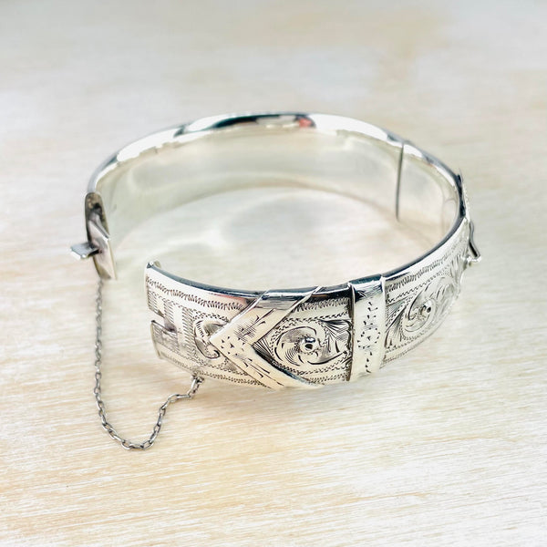 Vintage Silver 'Buckle' Bangle Bracelet, Hallmarked in Birmingham 1961.