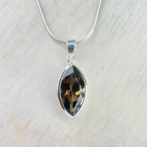 Marquise Silver and Smokey Quartz Pendant.