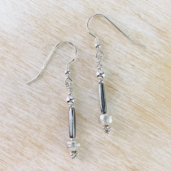 Oxidised, Textured and Polished Silver Bead Earrings Emily Merrix.