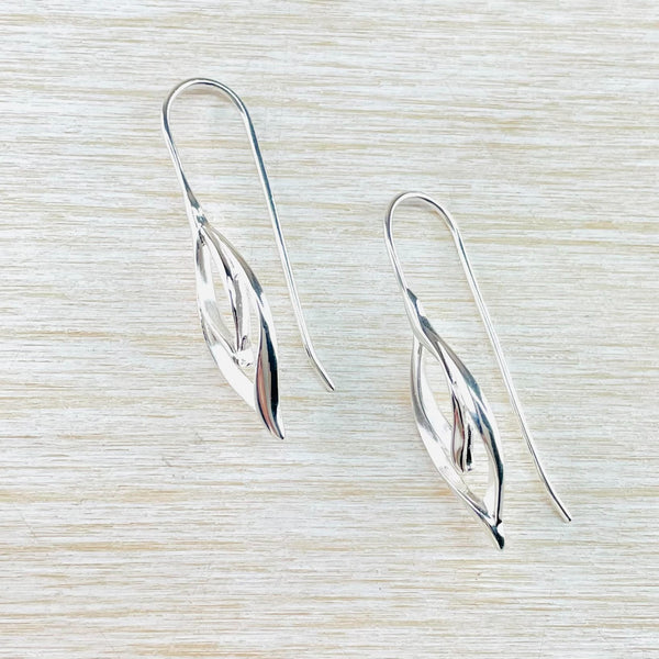 Satin and Polished Silver Open Wave Drop Earrings by JB Designs.