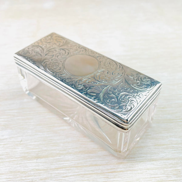 Antique Silver Topped Glass Box, Hallmarked London 1873.