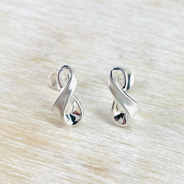Infinity Satin and Polished Sterling Silver Stud Earrings by JB Designs.