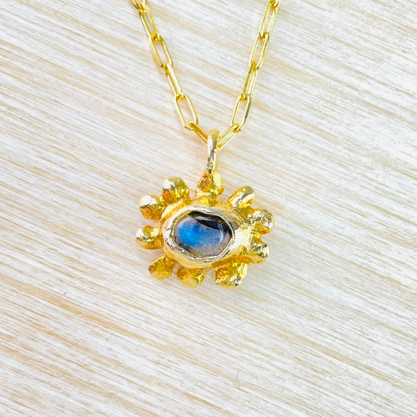 Labradorite and Gold Plated Silver Flower Pendant by JB Designs.