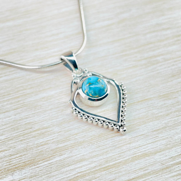'Boho' Sterling Silver and Blue Mojave Turquoise Pendant.