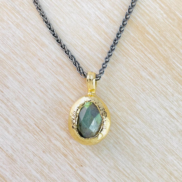 Oval Faceted Labradorite and Gold Plated Silver Pendant by JB Designs.