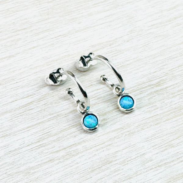 Sterling Silver Hoop and Opal Earrings.