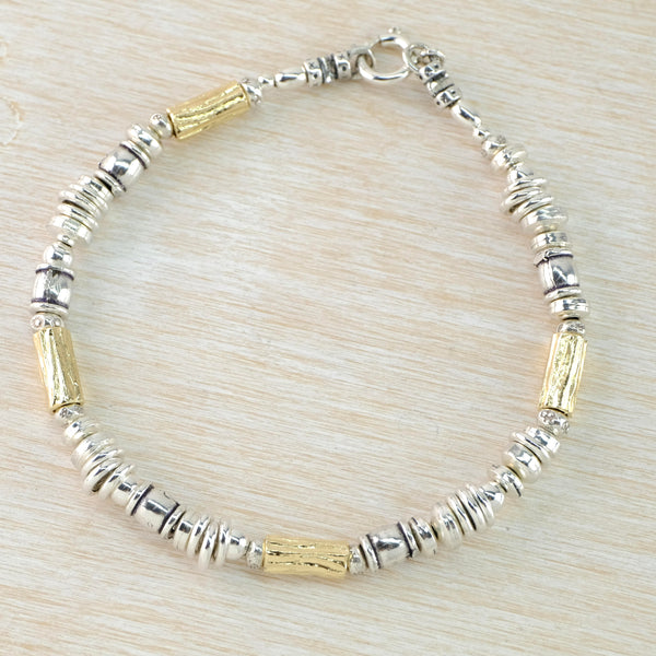 Gents Sterling Silver and Gold Plated Beaded Bracelet.