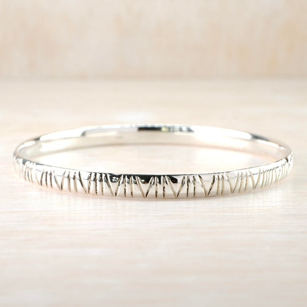 Extra Large Patterned Sterling Silver Bangle.