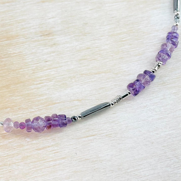 Mixed Amethyst and Sterling Silver Bead Necklace by Emily Merrix.
