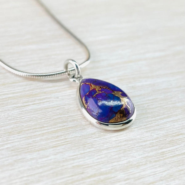 Tear Drop Sterling Silver and Purple Mohave Turquoise Pendant.