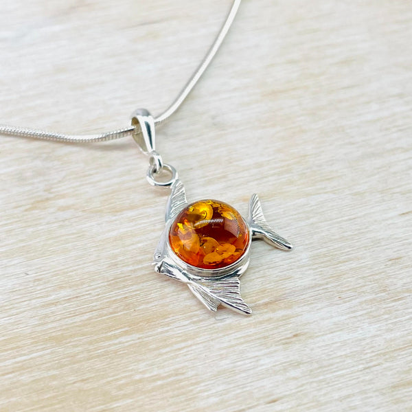 Amber and Sterling Silver 'Angelfish' Pendant.