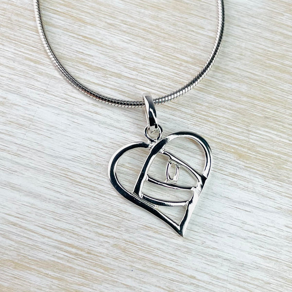 Sterling Silver Heart Shaped Mackintosh Style Pendant.