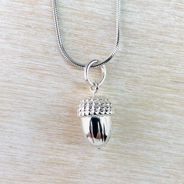 Solid Sterling Silver Acorn Pendant.