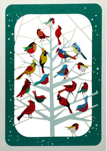 "Festive Birds In a Tree" Laser Cut Christmas Card.
