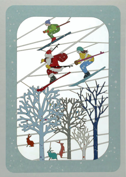 "Santa and Skiers"  Laser Cut Christmas Card.