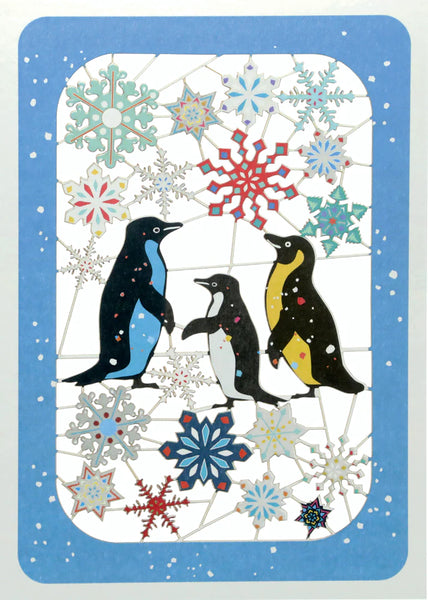 "Penguins and Snowflakes" Laser Cut Christmas Card.