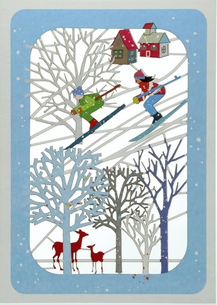 "Skiers Above The Trees" Laser Cut Christmas Card.