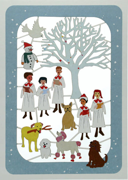 "Carol Singers Among The Trees" Laser Cut Christmas Card.