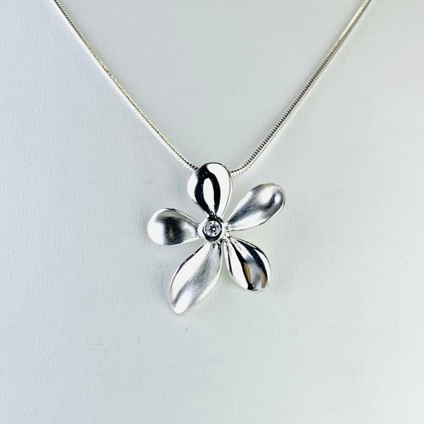 Silver and CZ Flower Drop Pendant by JB Designs.