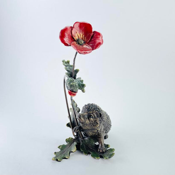 Limited Edition Bronze 'Hedgehog with Poppy' by Keith Sherwin.
