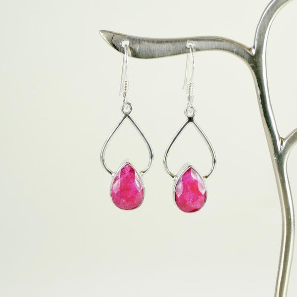 Sterling silver and Ruby Quartz Drops Earrings.