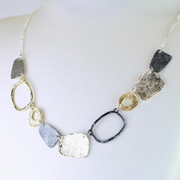 Textured Silver and Gold Plated Linked Necklace by JB Designs.