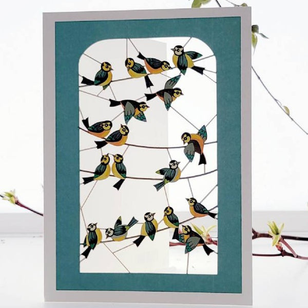 'Blue Tits in a Tree' Laser Cut Card.