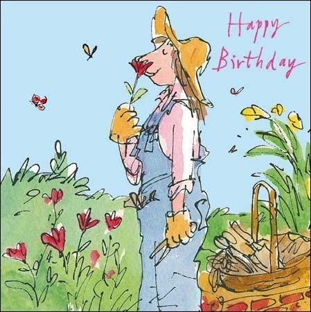 Quentin Blake 'Gardening Lady' Happy Birthday Card.