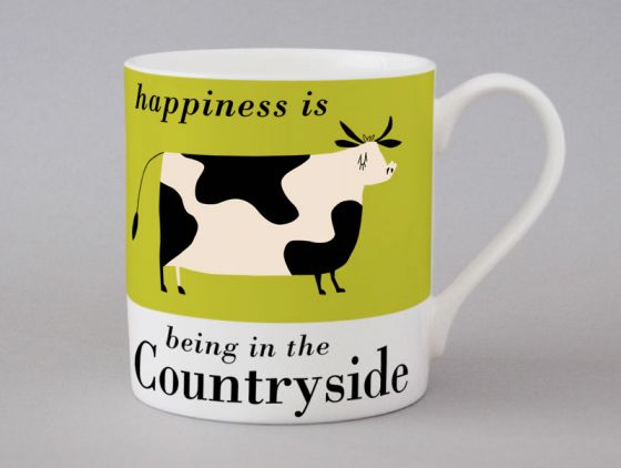 'Happiness is Being in the Countryside' Green Bone China Mug.