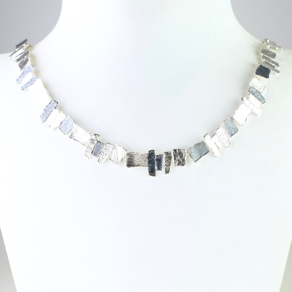 Satin and Oxidised Silver Linked Necklace by JB Designs.