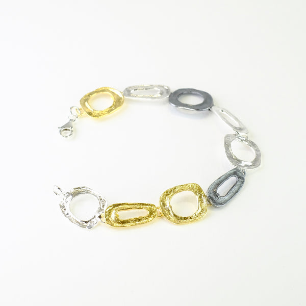 Rectangular Satin Silver and Gold Plated Linked Bracelet by JB Designs.