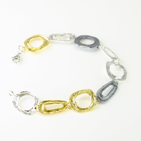 Rectangular Satin Silver and Gold Plated Linked Bracelet by JB Designs.