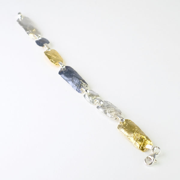 Mixed Satin Silver and Gold Plated Linked Bracelet by JB Designs.