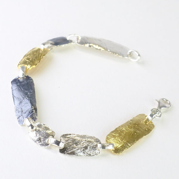 Mixed Satin Silver and Gold Plated Linked Bracelet by JB Designs.