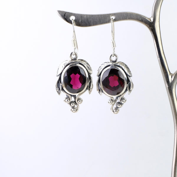 Silver and Faceted Garnet Drop Earrings.